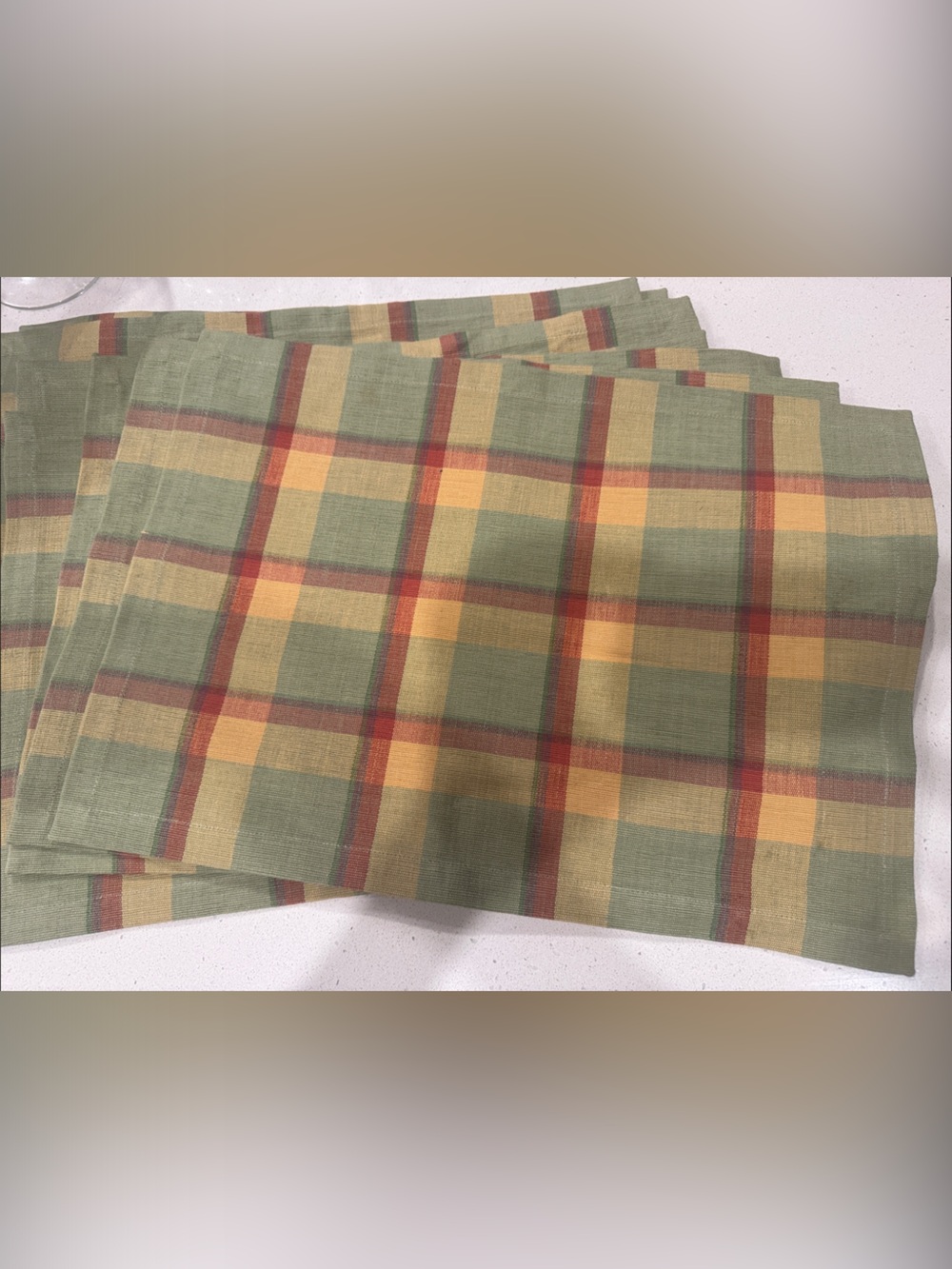Set of 8 Green and Yellow Plaid Cotton Placemats - Home Dining